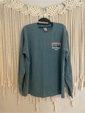 Gildan Women's Long-Sleeve Tee in Teal Blue with Zion Canyon Logo